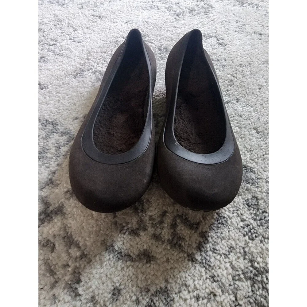 Crocs Women's Mammoth Ballerina Slip-On Dark Brown Flat Shoes - Size 10